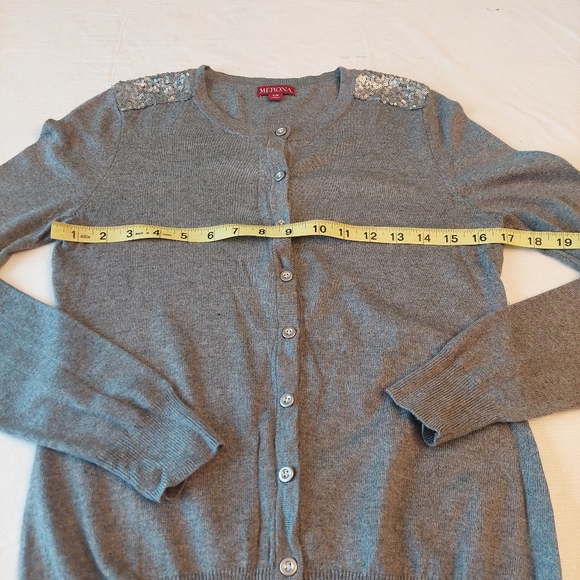 Merona Sequined Grey Button Front Cardigan Sweater Y2K Going Out Layering Size S - Picture 4 of 10